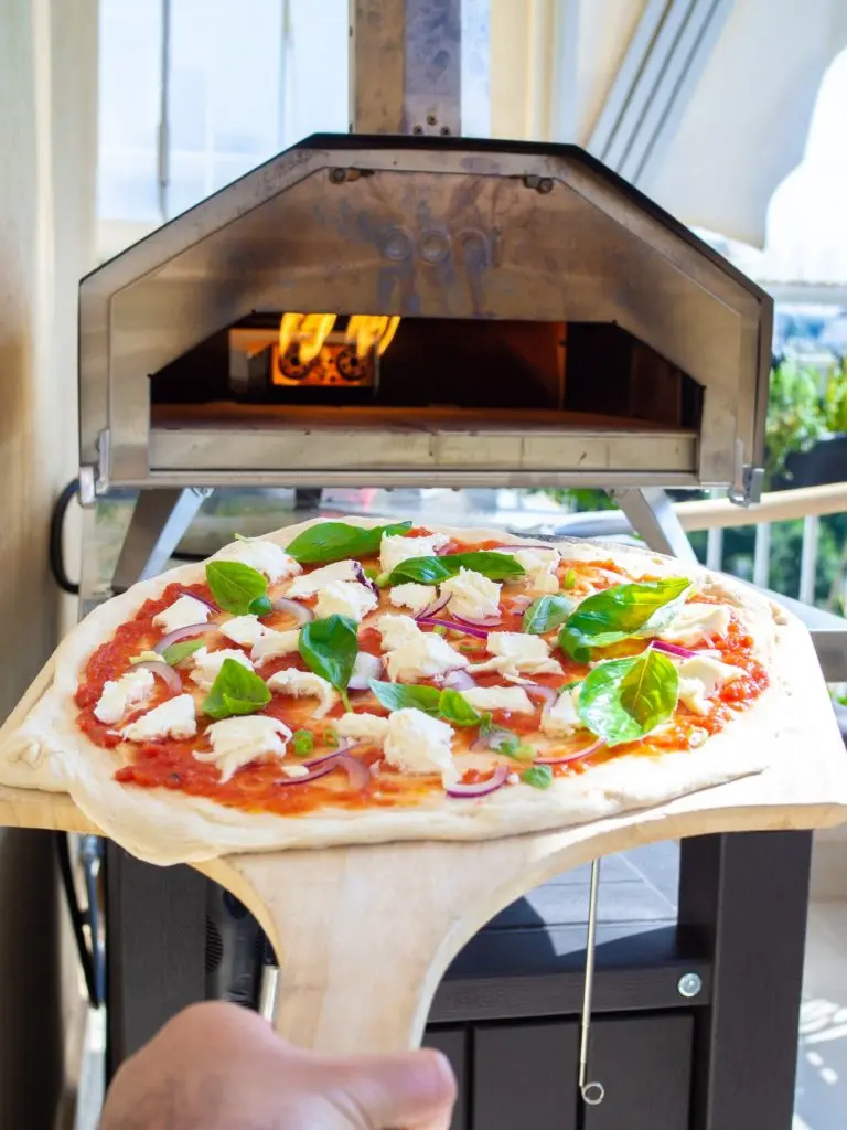 pizza in wood-fired pizza oven