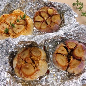 roasted garlic heads in foil